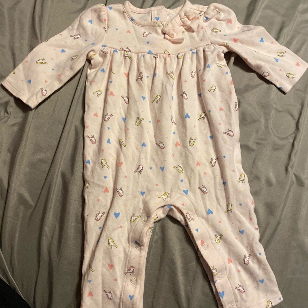 Janie and Jack 3-6M Baby Girl Pink with Birds Snap Romper